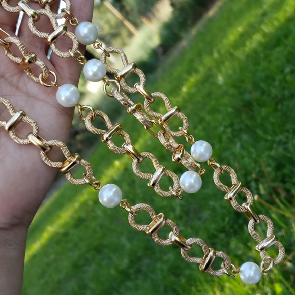 Vintage Jewelry Vintage Textured Rose Gold Faux Pearl Necklace